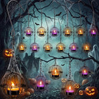 Retisee 12 Set Halloween Hanging Lantern Lights Rustic Ball Candle Holder - Image 5