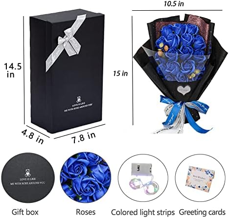 EIGHTOWN Roses Bouquet Artificial Flower - Preserved Blue Rose Flowers with Love Necklace for Her - Unique Gifts Valentine's Day, Mother's Day, Thanksgiving, Birthday, Anniversary - Image 3