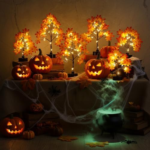 Coume 6 Pack Thanksgiving Decorations Small Fall Lighted Maple Tree - Image 6