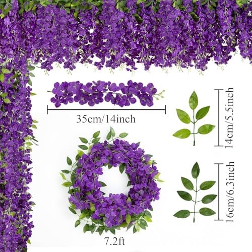 U'Artlines 10Pcs 7.2 Ft/Piece Artificial Wisteria Garland Purple - Image 5