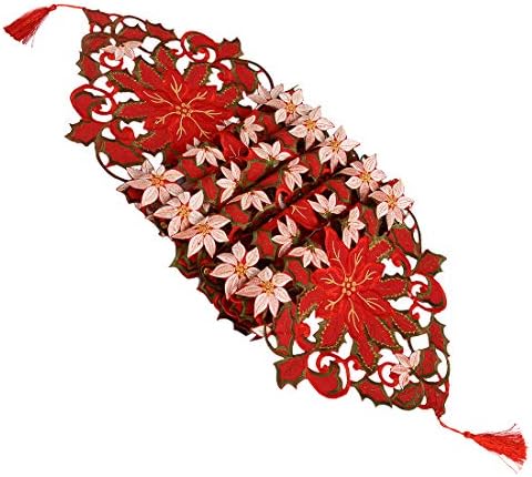 Simhomsen Embroidered Christmas Holiday Red Poinsettia Table Runner 13 × 90 Inch - Image 5
