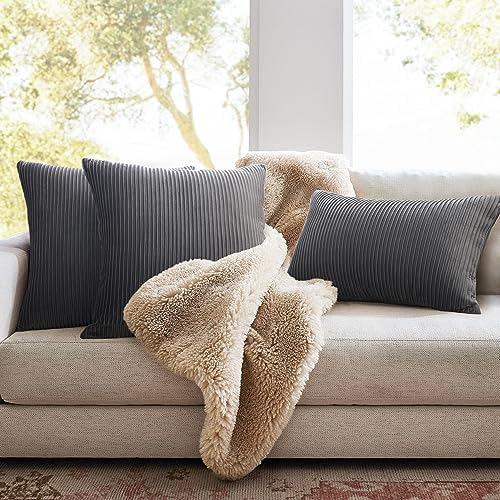 YCOLL Gray Pillow Covers 26x26 Set of 2 Velvet Striped Pattern - Soft Throw Pillows for Home Decor, Luxury Decorative Pillow Covers for Couch, Bed,Living Room - Image 4