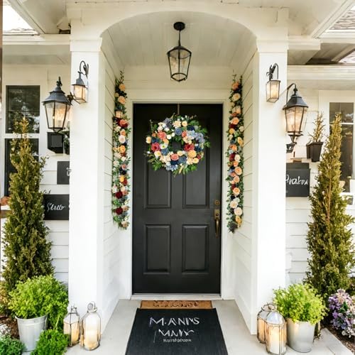 70 Inch Spring Garland - Farmhouse Boho Faux Flower Garland with Roses, Dahlias & Greenery, Hanging Wreath for Wedding Arch, Home Decor, Party Backdrop Spring Front Door Fireplace Table Decor - Image 6