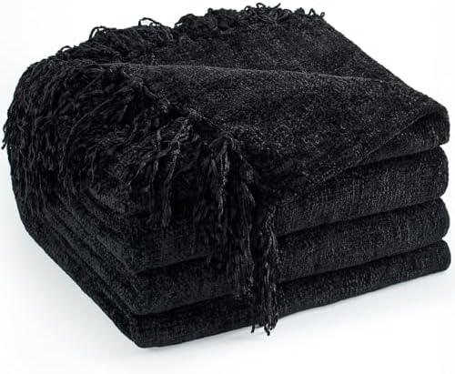 Chenille Throw Blanket for Couch 50" x 60", Black by LONGCREATE