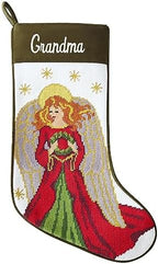 Let's Make Memories Personalized Needlepoint Christmas Stocking - Embroidered Family Stockings - Old-Fashioned Christmas Décor - Mantel Décor - 8"x17" - Customized Embroidered Name - Angel by LetsMakeMemories