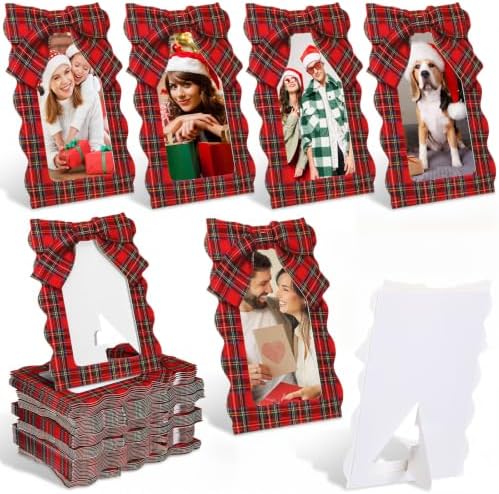 60 Pcs Scalloped Christmas Picture Frames 4x6 Bulk Tartan Plaid Photo Frame by Tinlade