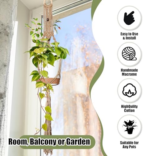 Hoteam 12 Pcs Macrame Plant Hangers Macrame Hanging Planters for Indoor Plants Handmade Boho Hanging Baskets Flower Pots Holder for Outdoor Home Wall Decor - Image 5
