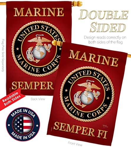 Marine Corps House Flag - Pack Armed Forces USMC Semper Fi United State American Military Veteran Retire Official USA Vintage Applique - Banner Small Garden Yard Gift Double-Sided Made In 28 X 40 - Image 3