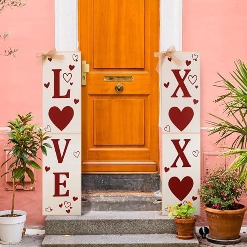 2 Pcs Valentine's Day Porch Sign Love Heart Welcome Wooden Porch Decor Standing Valentine's Day Decoration Rustic Welcome Sign for Patio Front Door Wall Yard Holiday Party, 33" H(Love) - Image 5