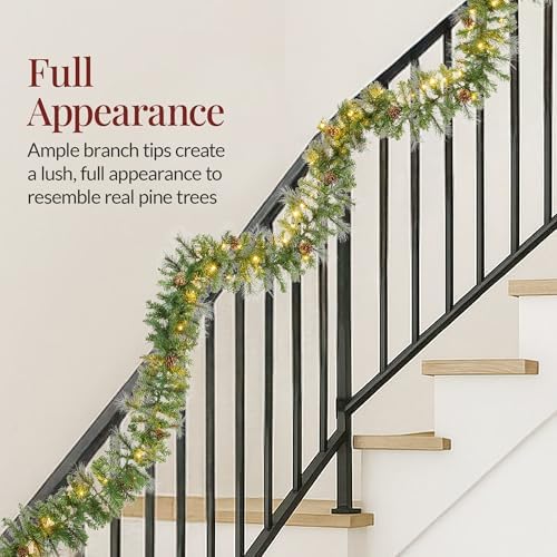 Best Choice Products 9ft Pre-Lit Christmas Garland Holiday Décor for Stairs, Mantel, w/Pine Cones, 2-in-1 White & Multi LED Lights - Image 4