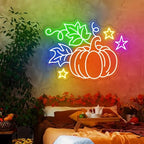 Harvest Pumpkin LED Neon Sign with Autumn Leaves & Stars, Multicolor Fall Wall Decor, USB Dimmable for Farmhouse, Thanksgiving & Whimsical Seasonal Space Art - Image 2