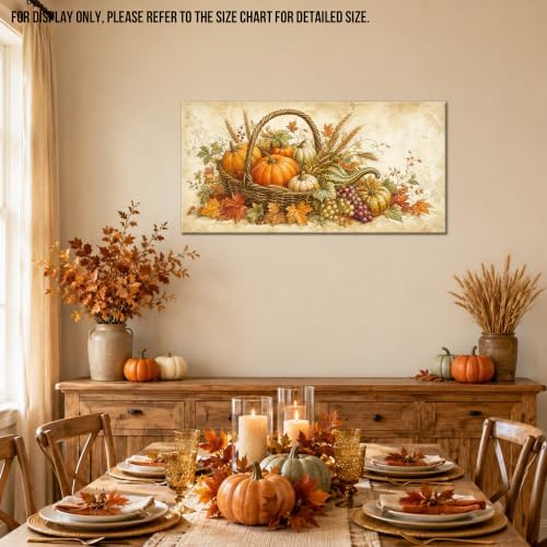 WAXWHELK Fall Canvas Wall Art, Rustic Farmhouse Pumpkin Harvest Basket Painting Pictures for Autumn Thanksgiving Home Decor, Living Room Bedroom Wall Artwork, (16"x32") - Image 4
