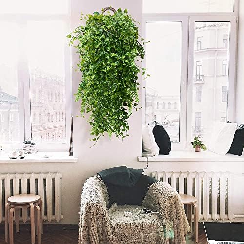 Artificial Hanging Plants 32-in Fake Hanging Plant Fake Ivy Vine Outdoor UV Resistant Plastic Plants (6, Green) - Image 6
