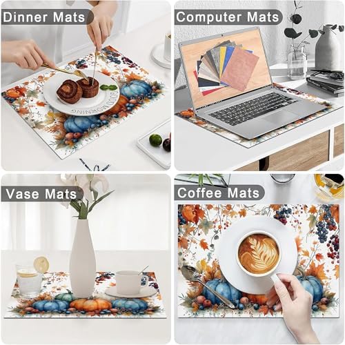 Fall Pumpkin Placemats Set of 6, 12x18 Inch Autmun Maple Leaf Table Place Mat Farmhouse Seasonal Washable Non-Slip Heat Resistant Fabric Placement Mats for Party Dining Kitchen Indoor Outdoor Decor - Image 6