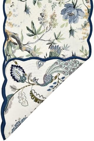 Peacock Vines Luxury Handcrafted Runner (Reversible) Cotton Quilted Fabric Machine Washable – Elegant Home Decor – 14 x 72 inches – Bloom Collection - Image 2