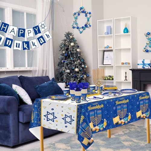 178PCS Hanukkah Party Decoration Set - Menorah, Plates, Napkins, Cups, Banner, Tablecloth, Cutlery - Bulk Supplies for Hanukkah Festival Indoor/Outdoor - Image 5