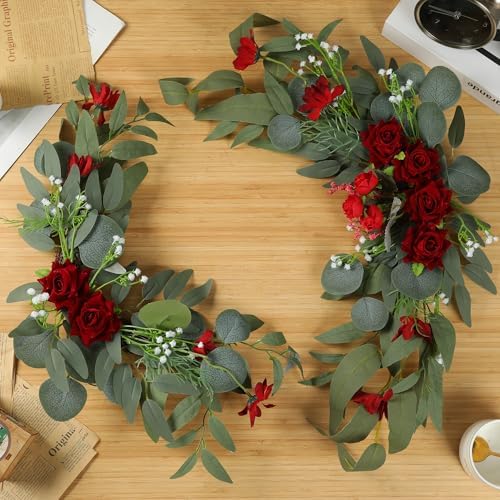 H&W 2pcs Small Size Artificial Wedding Arch Flowers for Wedding Sign, Floral Swag Dusty Decor for Reception Ceremony Backdrop Sweetheart Table （Red Rose） - Image 6