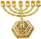 BRTAGG 12 Tribes of Israel Menorah, Jerusalem Temple 7 Branch Jewish Candle Holder (8 Inches, Gold) - Image 2