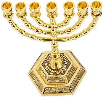 BRTAGG 12 Tribes of Israel Menorah, Jerusalem Temple 7 Branch Jewish Candle Holder (8 Inches, Gold) - Image 2