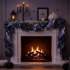 Pre-lit Halloween Garland Decorations Black Real Touch Cedar Cypress with Berry & Spider & Spiderweb Halloween Garland for Mantle, Fireplace, Table, Stairs, Door, Indoor Outdoor Decor, 9FT by WelcometoAttgreatWeHaveAlwaysFirmlyBelievedEndlessBloomsEndlessCreativity