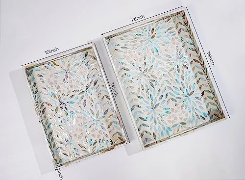 Mother of Pearl Serving Tray Set 2pcs Handmade Ottoman Decorative Trays - Image 5