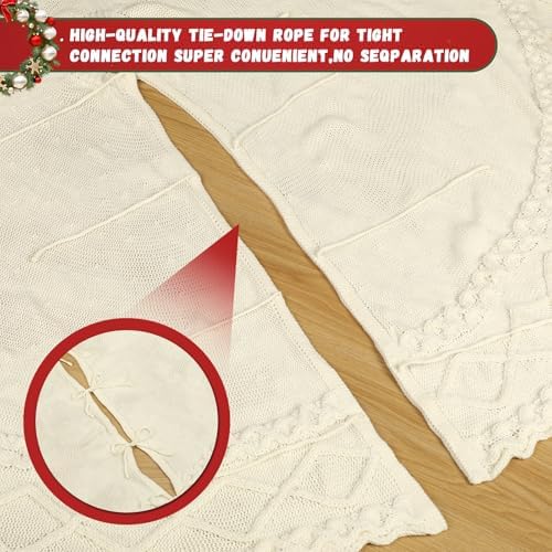 Drydiet 60 Inch Large White Knit Christmas Tree Skirt Xmas Tree Skirt Mat - Image 4
