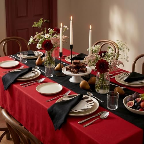 Solino Home 100% Pure Linen Table Runner Black Extra Long, Fete 14 x 132 in - Image 3