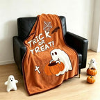 Halloween Trick or Treat Ghost Throw Blanket, Soft Fleece Blanket with Cute Ghost Pumpkin Bat Spider Web Pattern, Seasonal Fall Decorative Blanket for Sofa Bed Couch (50x60 Inch) - Image 5