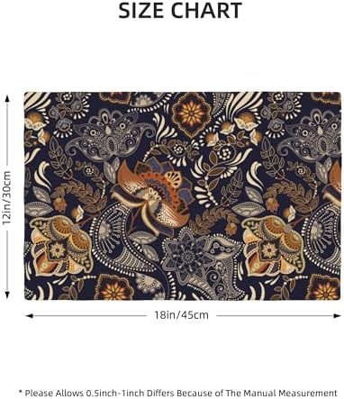 Indian Boho Placemats Set of 6, Mandala Design Colorful Peris Floral, Kitchen Heat Resistant, Dining Room Decor, Party Stain Resistant, 12x18 Inches - Image 2