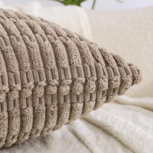 All Smiles Decorative Throw Pillow Covers 24x24 Set of 4 Brown Thanksgiving Farmhouse Home Corduroy Square Cushion Case for Decor Living Room Couch Bed Sofa - Image 3