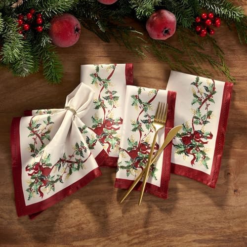 Elrene Home Fashions Villeroy & Boch Winter Bows & Garland Christmas/Holiday Cloth Napkins, Set of 4 - Image 2