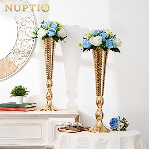 NUPTIO Flower Balls for Wedding Table Centerpieces, Blue & White Fake Rose - Image 2
