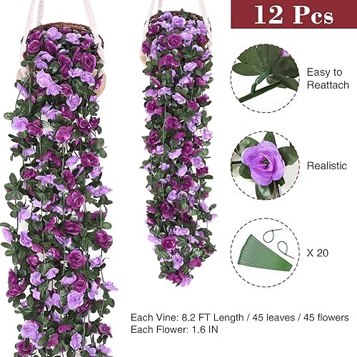 BLEUM CADE 12Pcs 16.4Ft Fake Flower Garland Artificial Rose Vines - Image 2