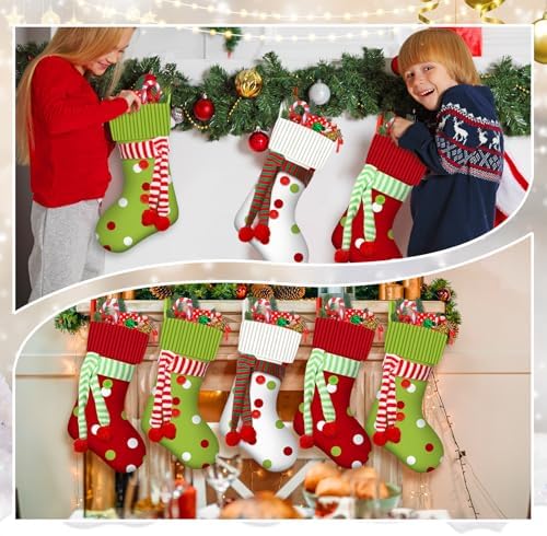 Newcotte 6 Pack 20 Inch Large Christmas Stocking Elf Xmas Hanging Stockings Red Green White Christmas Decorations for Holiday Fireplace Tree Decoration Gift Present - Image 6