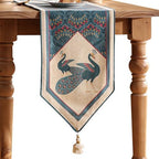 bilingaier Vintage Blue Peacock Small Table Runner for Table,Decorative Linen 102 Inches Long Table Runners,Decor Tabletop for Kitchen,Dining,Tea Party,Home,Christmas,12"x102" by bilingaier