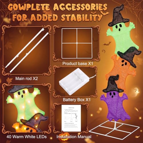 Halloween Ghost Lights 42 Inch H Pre-lit Lighted Ghost Witch Hats Decor - Image 2