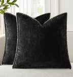 decorUhome Soft Chenille Throw Pillow Covers 20x20 Set of 2 Black by decorUhome