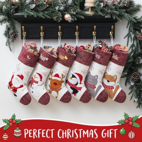 Personalized Christmas Stockings with Name & Monogram,Custom Embroidered Xmas Stocking with Chenille Cuff,Santa,Snowman & Reindeer Stocking for Family & Fireplace Holiday Decor(4 Pack) - Image 2