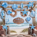 RattanView 12 Pcs Large Outdoor Ocean Hanging Decor Summer Coastal Decor Seashells Turtle Starfish Seahorse Octopus Ornaments Plastic Tags with String Outdoor Beach Ocean for Summer Bachelorette Party by RattanView