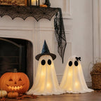 Halloween Decor Set: 2 Light Up Ghosts, Cobweb Scarf & 28 Pcs Bat Stickers - Image 5
