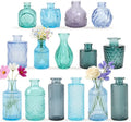15 Pcs Blue Glass Bud Vases Bulk, Vintage Small Flower Vase Set by SUJUN