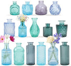 15 Pcs Blue Glass Bud Vases Bulk, Vintage Small Flower Vase Set by SUJUN