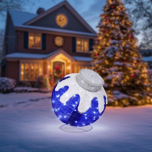 Outdoor Christmas Ornaments, Lighted Pop-Up Holiday Ball Decoration with 80 LED Lights, 8 Light Functions, Lighted Collapsible Christmas Outdoor Decorations for Yard, Patio, Home - Image 7