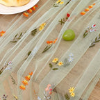 Boao 3 Pcs Wildflower Table Runner Embroidery Tulle Spring Summer Table Runner 120 Inch 10 ft Kitchen Dining Decoration for Wedding Baby Shower Bridal Shower Home Decor Birthday Party (Sage Green) - Image 2