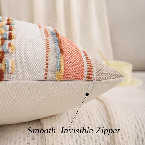 Boho Tufted Throw Pillow Covers 18x18 Set of 2 Orange - Image 4