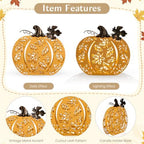 2 Pcs Fall Pumpkins Decor Lighted Metal Pumpkins for Autumn Decoration - Image 3