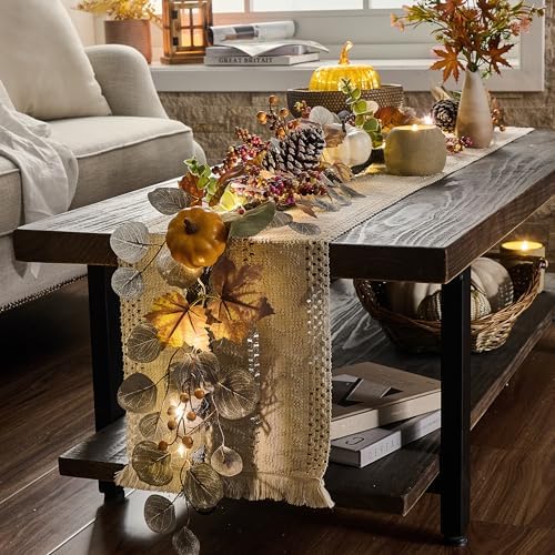 Valery Madelyn 6ft Fall Maple Leaves Garlands for Mantle with Pumpkins - Image 3