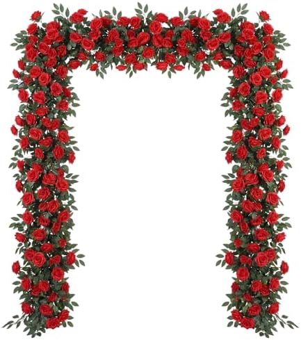 Suncalla 8 Pack 6.56ft Artificial Rose Flower Garland Silk Flocked Red Rose Garland Faux Eucalyptus Peony Flower Vine for Wedding Party Table Centerpiece Arch Background Decor(Eucalyptus) by Unknown