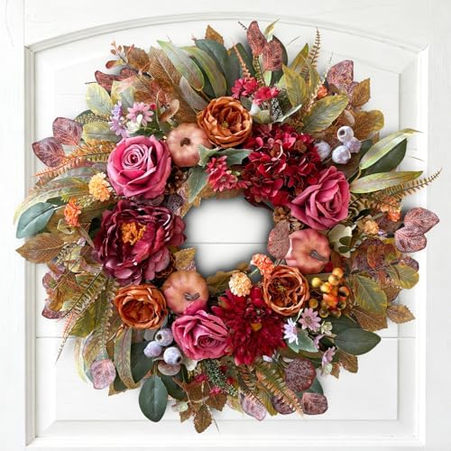 WANNA-CUL 24 Inch Fall Floral Front Door Wreath Farmhouse Harvest Decor - Image 6