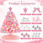2FT Pink Mini Christmas Tree with Lights, Balls Tree Skirt 8 Lighting Modes - Image 3